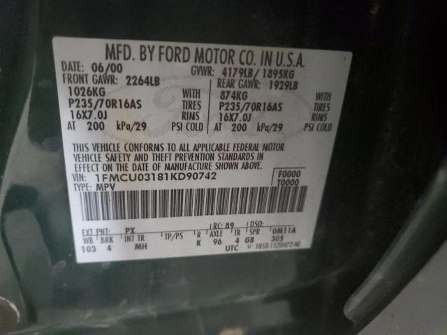 1FMCU03181KD90742 - 2001 FORD ESCAPE XLT BLACK photo 13