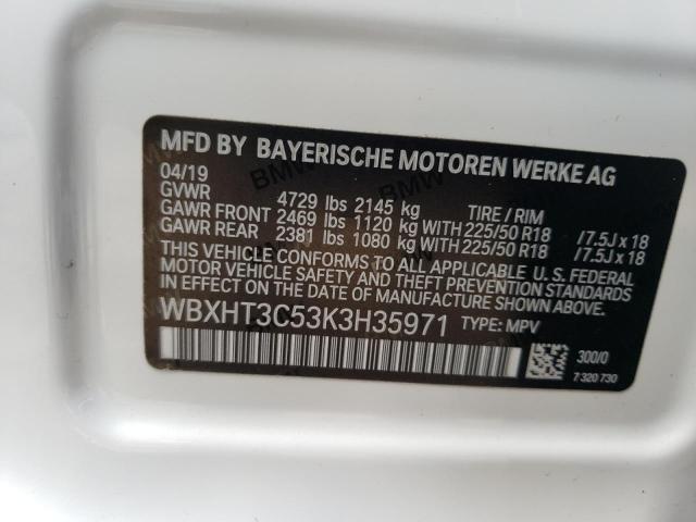 WBXHT3C53K3H35971 - 2019 BMW X1 XDRIVE28I WHITE photo 13