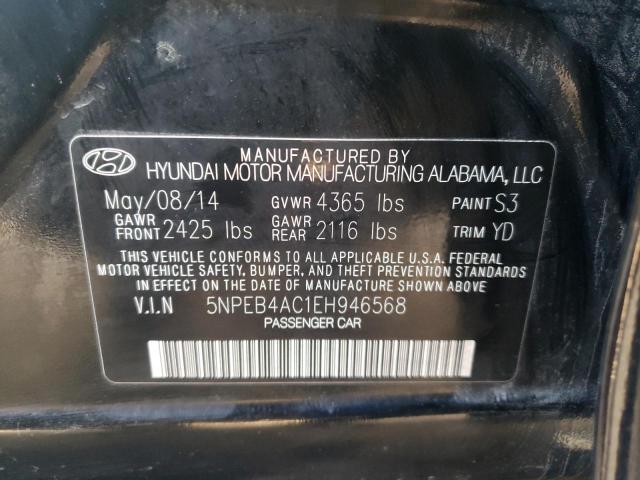 5NPEB4AC1EH946568 - 2014 HYUNDAI SONATA GLS BLACK photo 12