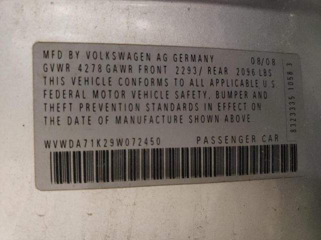 WVWDA71K29W072450 - 2009 VOLKSWAGEN RABBIT SILVER photo 12