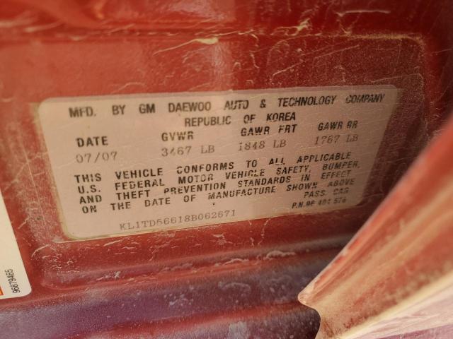 KL1TD56618B062671 - 2008 CHEVROLET AVEO BASE RED photo 12