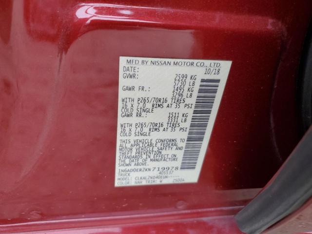 1N6AD0ER2KN719978 - 2019 NISSAN FRONTIER S BURGUNDY photo 12