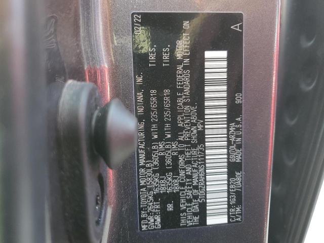 5TDGZRAH6NS111735 - 2022 TOYOTA HIGHLANDER XLE GRAY photo 12