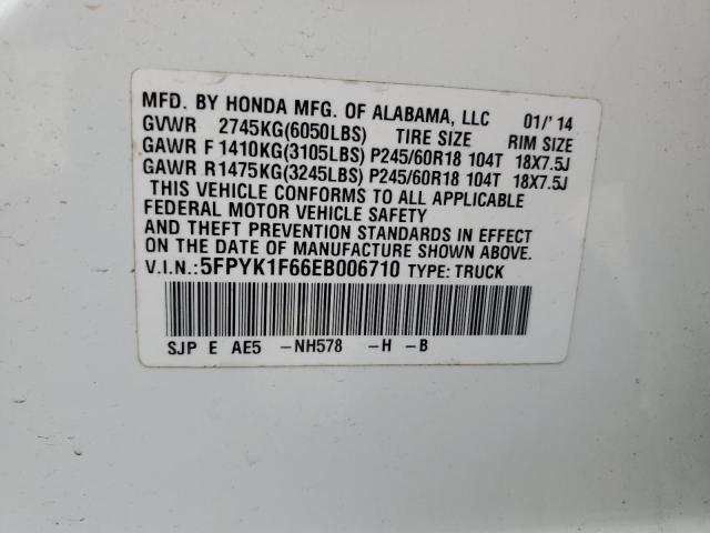 5FPYK1F66EB006710 - 2014 HONDA RIDGELINE RTL-S WHITE photo 12