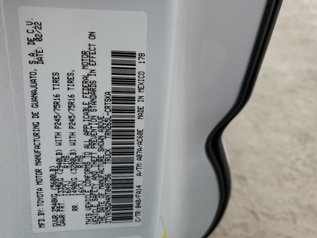 3TYRX5GN4NT048756 - 2022 TOYOTA TACOMA ACCESS CAB თეთრი ფოტო 12