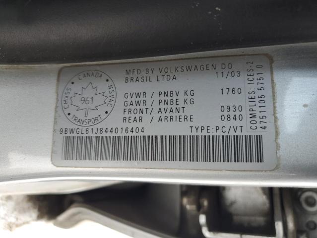 9BWGL61J844016404 - 2004 VOLKSWAGEN GOLF GLS SILVER photo 12