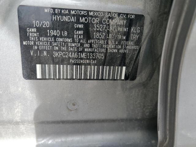 3KPC24A61ME133705 - 2021 HYUNDAI ACCENT SE SILVER photo 12