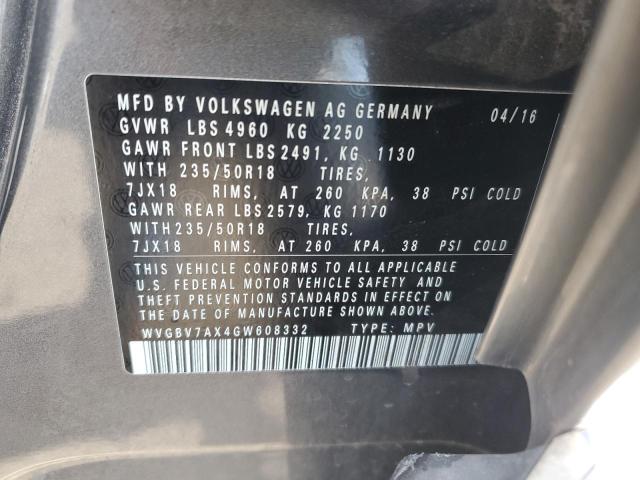 WVGBV7AX4GW608332 - 2016 VOLKSWAGEN TIGUAN S GRAY photo 14