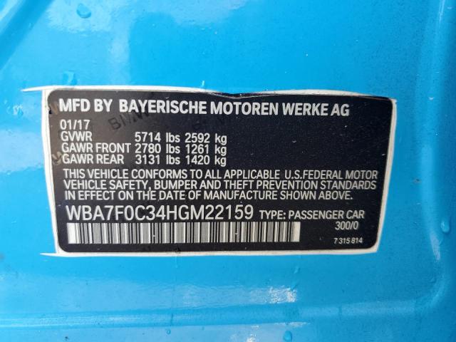 WBA7F0C34HGM22159 - 2017 BMW 750 I BLUE photo 12