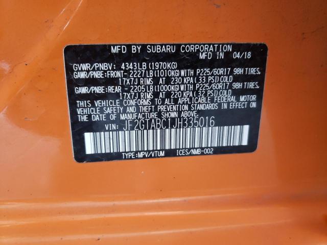 JF2GTABC1JH335016 - 2018 SUBARU CROSSTREK PREMIUM 橙色 照片 14