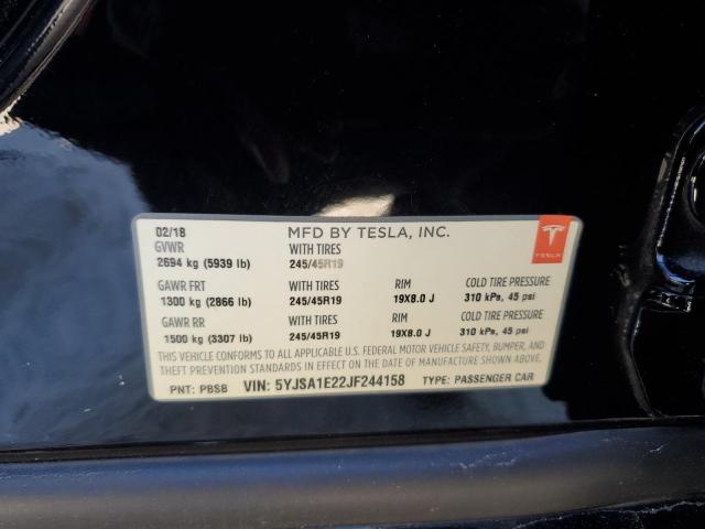 5YJSA1E22JF244158 - 2018 TESLA MODEL S შავი ფოტო 12