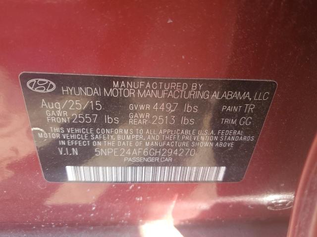 5NPE24AF6GH294270 - 2016 HYUNDAI SONATA SE RED photo 12