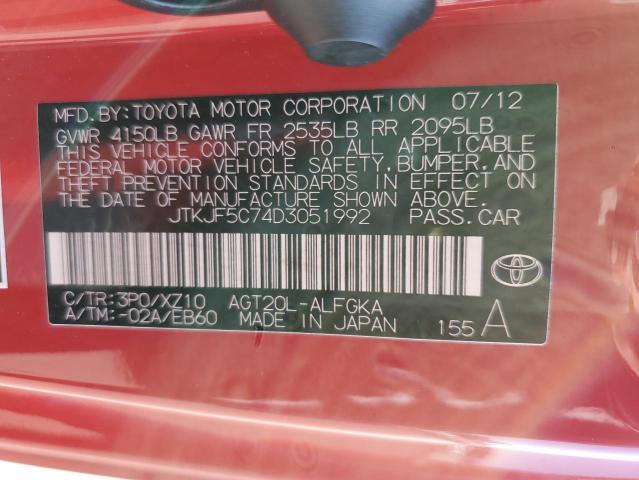 JTKJF5C74D3051992 - 2013 TOYOTA SCION TC RED photo 12