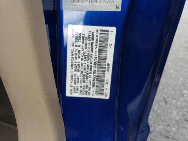 1HGEM22104L039754 - 2004 HONDA CIVIC DX VP Mavi foto 12