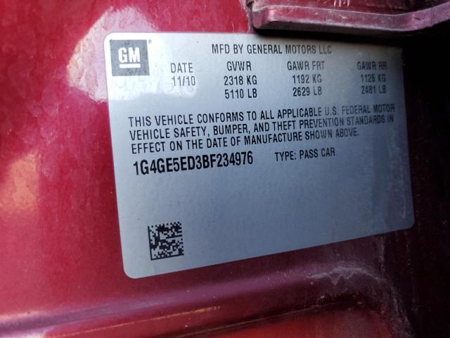 1G4GE5ED3BF234976 - 2011 BUICK LACROSSE CXS RED photo 12