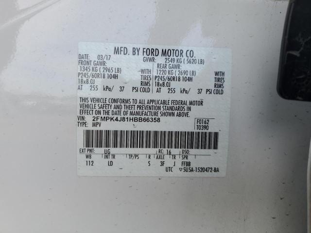 2FMPK4J81HBB66358 - 2017 FORD EDGE SEL WHITE photo 12