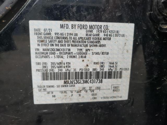 MAJ6S3GL3MC431738 - 2021 FORD ECOSPORT SE BLACK photo 13