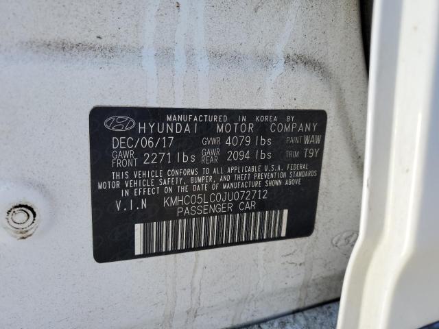 KMHC05LC0JU072712 - 2018 HYUNDAI IONIQ LIMITED WHITE photo 12