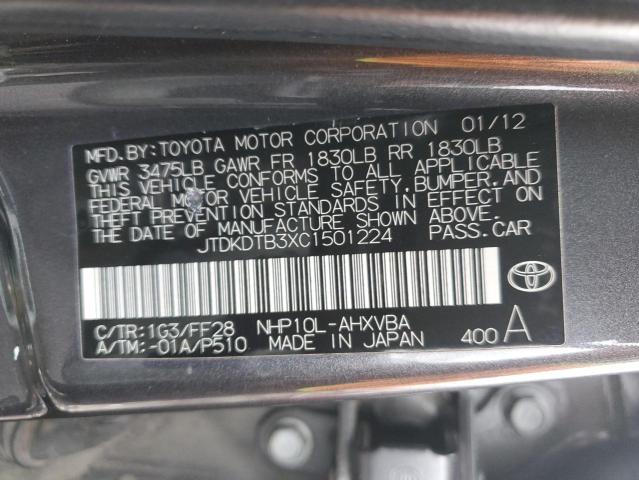 JTDKDTB3XC1501224 - 2012 TOYOTA PRIUS C GRAY photo 13