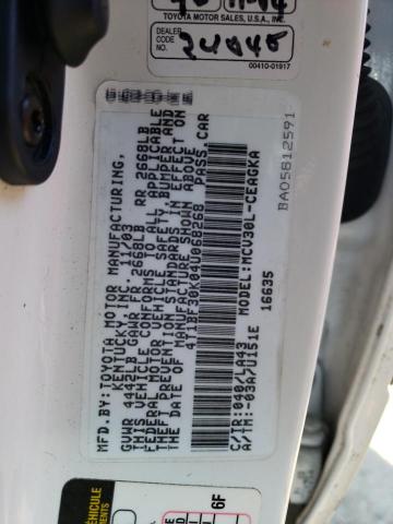 4T1BF30K04U068268 - 2004 TOYOTA CAMRY LE WHITE photo 12