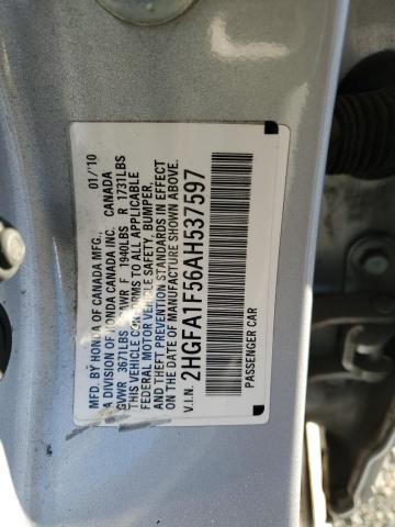 2HGFA1F56AH537597 - 2010 HONDA CIVIC LX SILVER photo 12