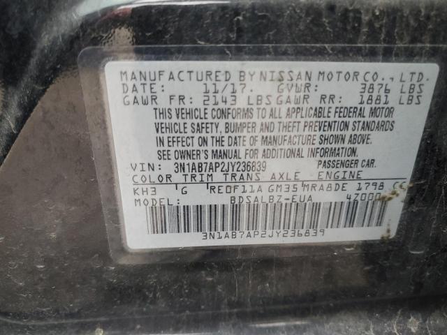 3N1AB7AP2JY236839 - 2018 NISSAN SENTRA S BLACK photo 12