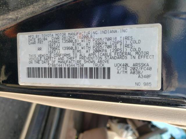 5TBBT44174S447530 - 2004 TOYOTA TUNDRA ACCESS CAB SR5 BLACK photo 12