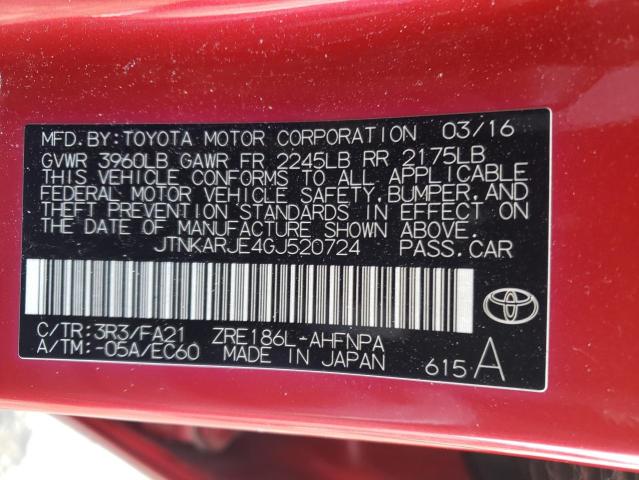 JTNKARJE4GJ520724 - 2016 TOYOTA SCION IM RED photo 13