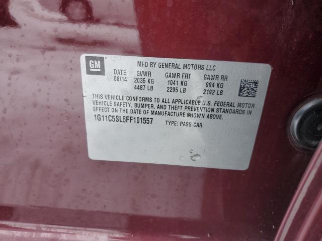 1G11C5SL6FF101557 - 2015 CHEVROLET MALIBU 1LT მუქწითელი ფოტო 12