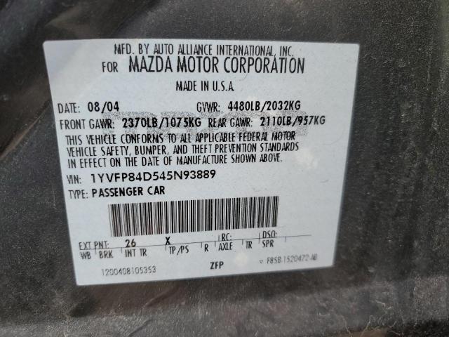 1YVFP84D545N93889 - 2004 MAZDA 6 S GRAY photo 12