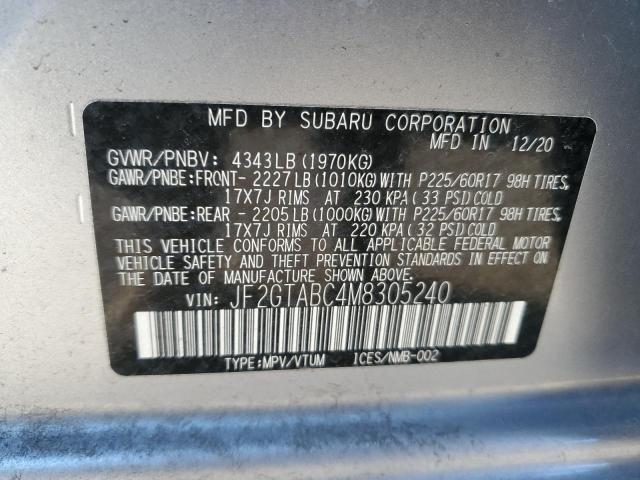 JF2GTABC4M8305240 - 2021 SUBARU CROSSTREK SILVER photo 12