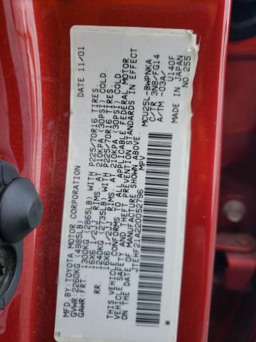 JTEHF21A220052796 - 2002 TOYOTA HIGHLANDER LIMITED RED photo 13