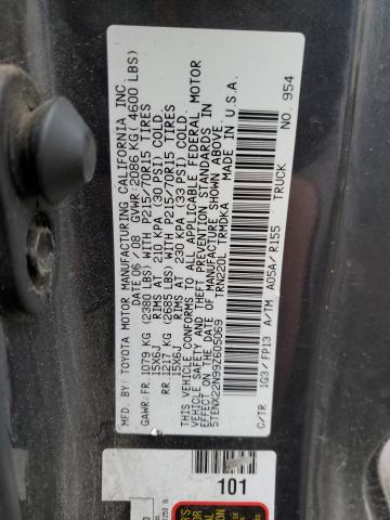 5TENX22N99Z605069 - 2009 TOYOTA TACOMA GRAY photo 12