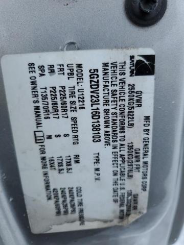 5GZDV23L16D138103 - 2006 SATURN RELAY 3 SILVER photo 13