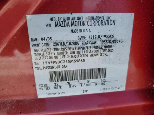 1YVFP80C355M59865 - 2005 MAZDA 6 I RED photo 12