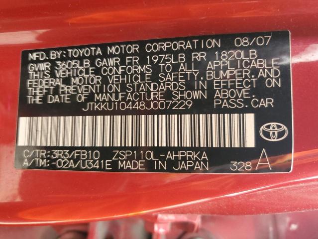 JTKKU10448J007229 - 2008 TOYOTA SCION RED photo 13