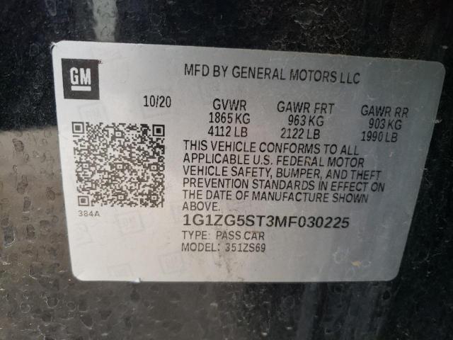 1G1ZG5ST3MF030225 - 2021 CHEVROLET MALIBU RS 黑色 照片 12