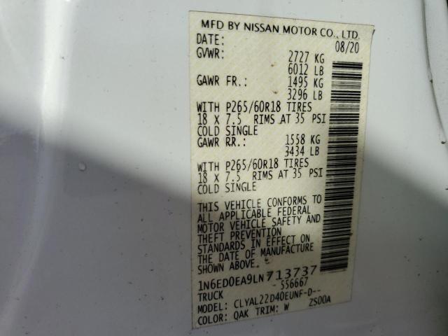 1N6ED0EA9LN713737 - 2020 NISSAN FRONTIER S WHITE photo 13