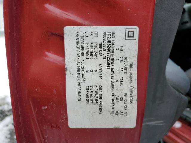 1G2JB5240Y7255041 - 2000 PONTIAC SUNFIRE SE RED photo 12