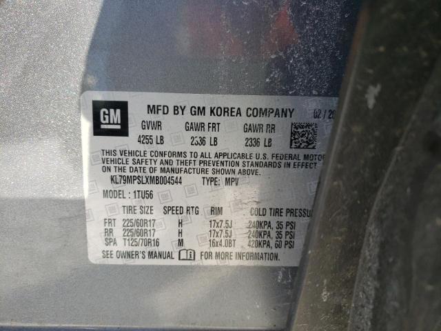 KL79MPSLXMB004544 - 2021 CHEVROLET TRAILBLAZE LT GRAY photo 14