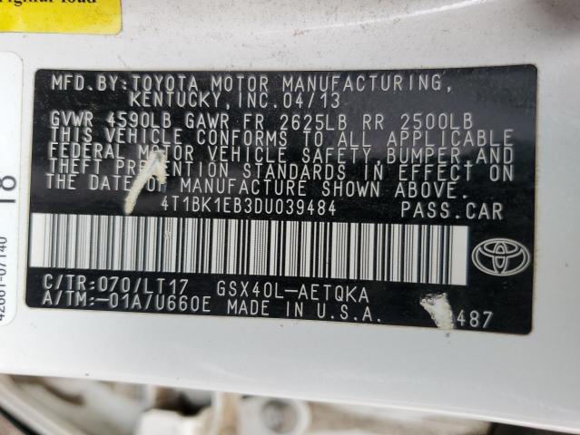 4T1BK1EB3DU039484 - 2013 TOYOTA AVALON BASE 白色 照片 12