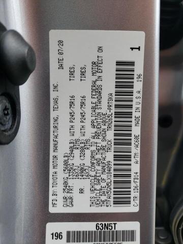 5TFAX5GN5LX184099 - 2020 TOYOTA TACOMA DOUBLE CAB 银色 照片 13