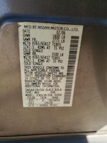 5N1AR18U36C642304 - 2006 NISSAN PATHFINDER LE ნაცრისფერი ფოტო 13