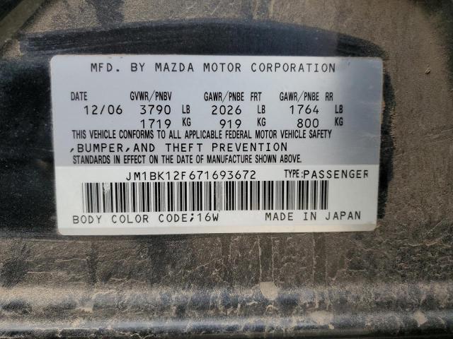 JM1BK12F671693672 - 2007 MAZDA 3 I BLACK photo 12