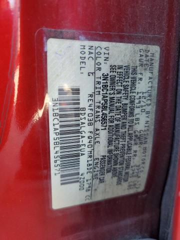 3N1BC1AP5BL456571 - 2011 NISSAN VERSA S RED photo 12