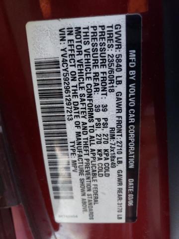 YV4CY592961297213 - 2006 VOLVO XC90 BURGUNDY photo 12