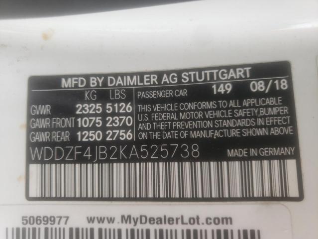 WDDZF4JB2KA525738 - 2019 MERCEDES-BENZ E 300 WHITE photo 12