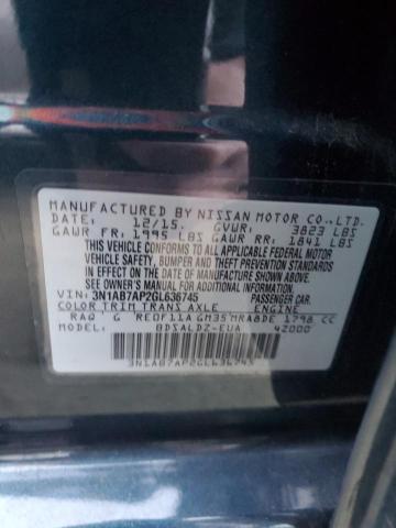 3N1AB7AP2GL636745 - 2016 NISSAN SENTRA S BLUE photo 12