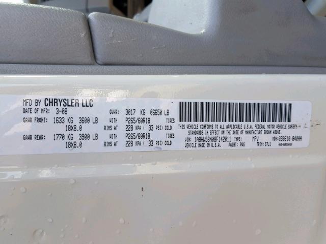 1A8HW58N08F142011 - 2008 CHRYSLER ASPEN LIMITED  photo 10