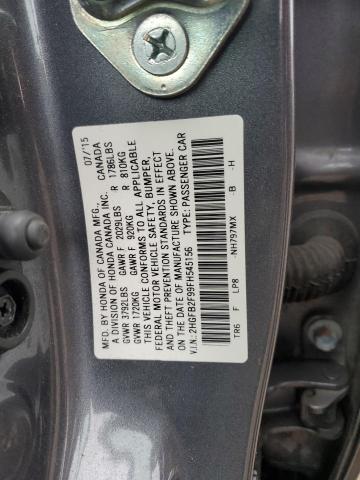 2HGFB2F99FH545156 - 2015 HONDA CIVIC EXL გრაფიტი ფოტო 12